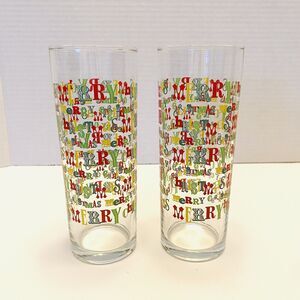 Merry Christmas Holiday Drinking Glass Tumbler Vintage Rare Qty Of 2